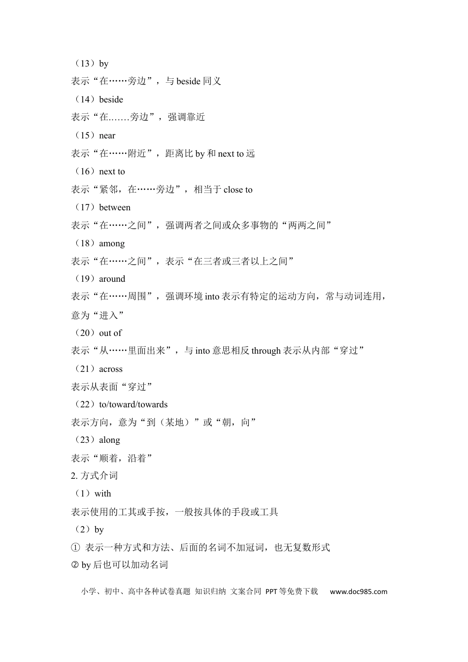 初中英语知识点清单（7）介词.docx