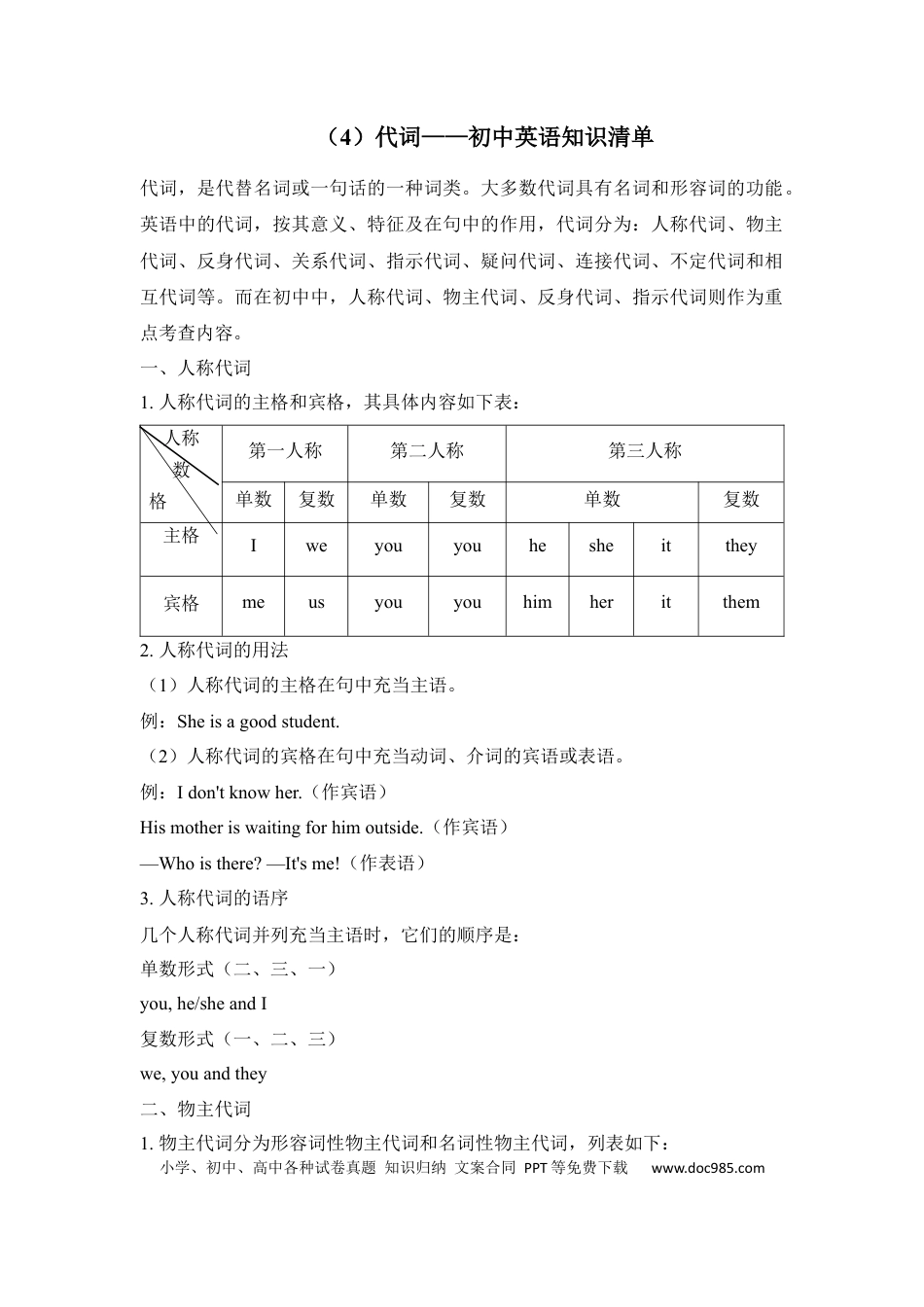 初中英语知识点清单（4）代词.docx