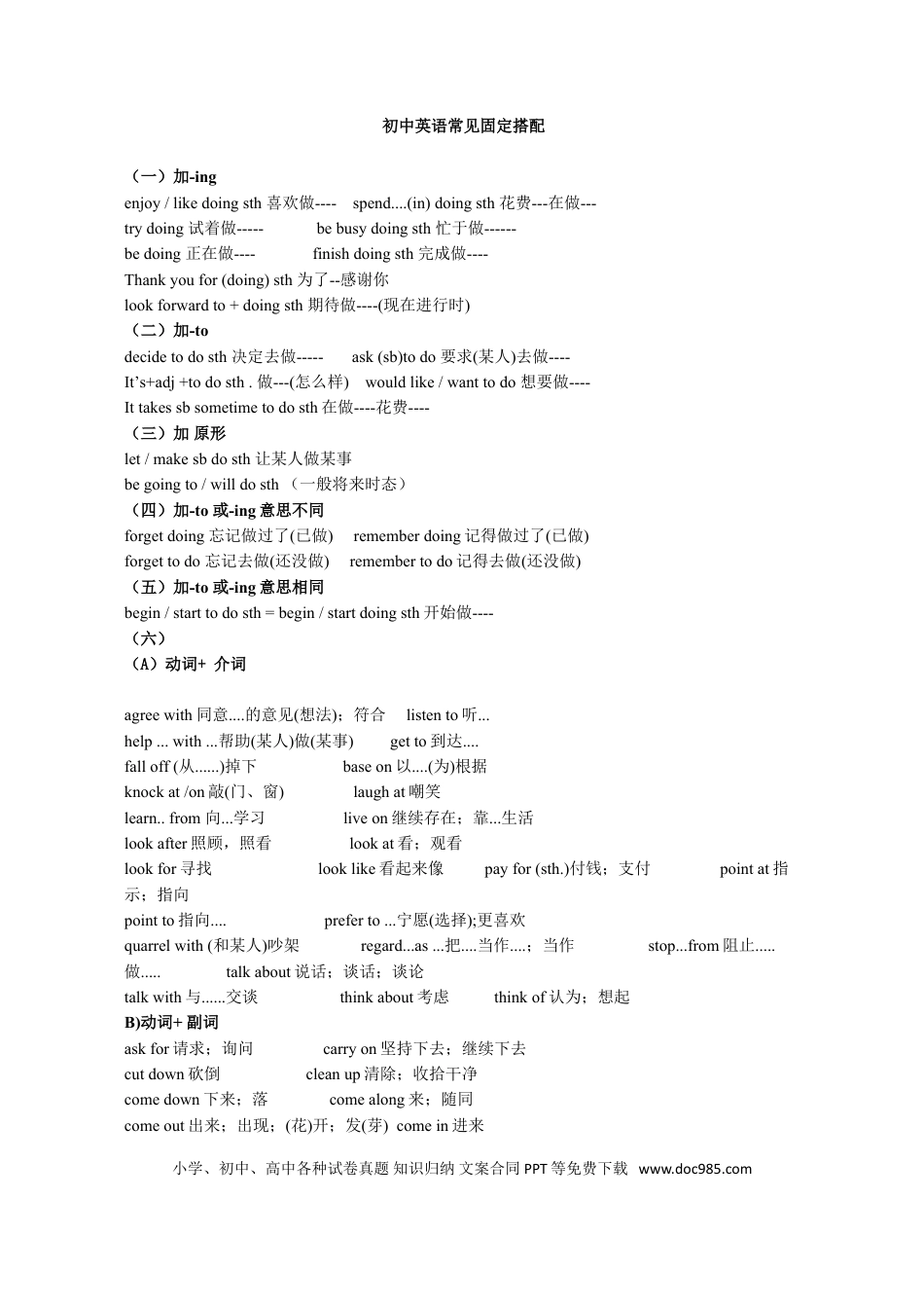 初中英语中考英语大神-初中英语重点短语固定搭配及句型.doc