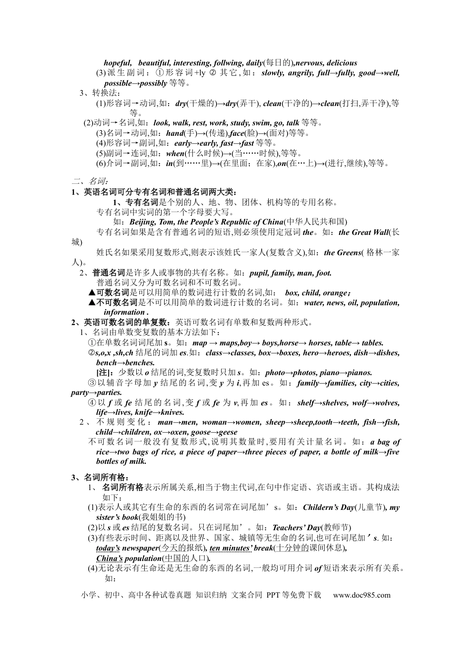 初中英语中考语法详解及表格.docx