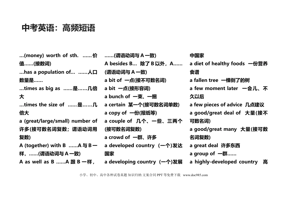 初中英语中考英語高频考试短語.doc