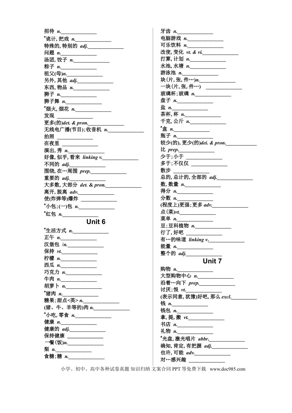 初中英语牛津译林版初中英语（7-9年级全册）单词默写表.doc