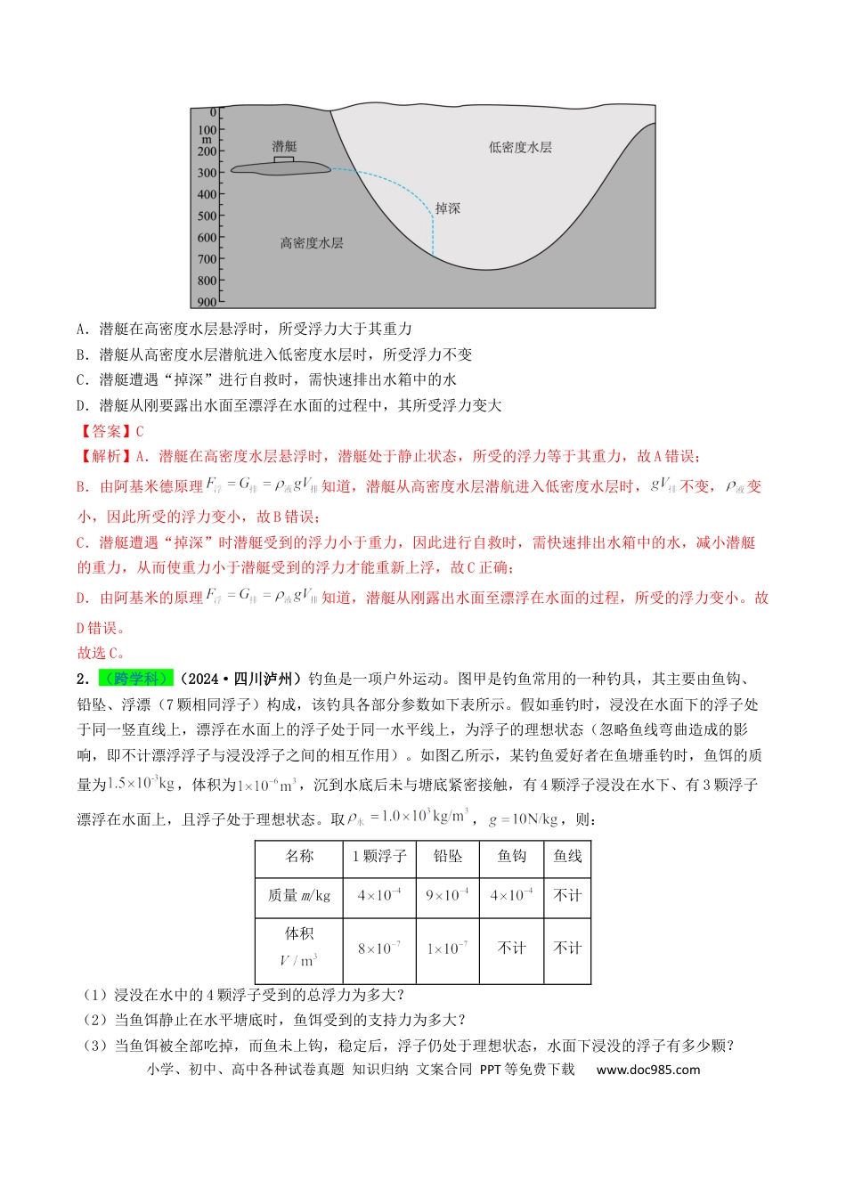 初中物理18大专题专题10  浮力及浮沉条件的应用（（解析版）.docx