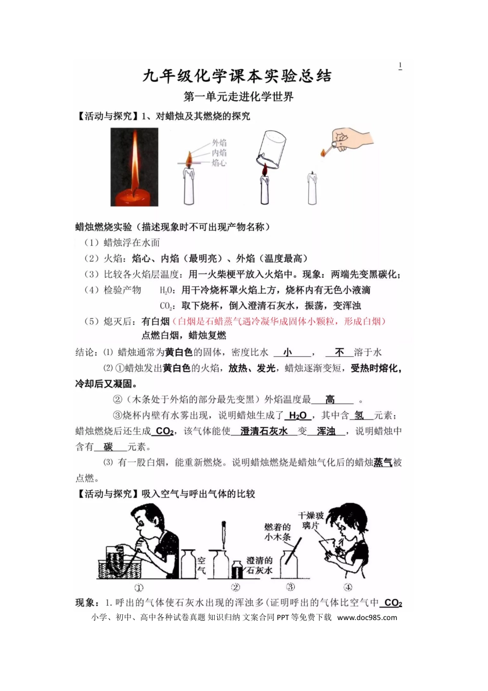 初中化学（1-12单元）课本实验.doc