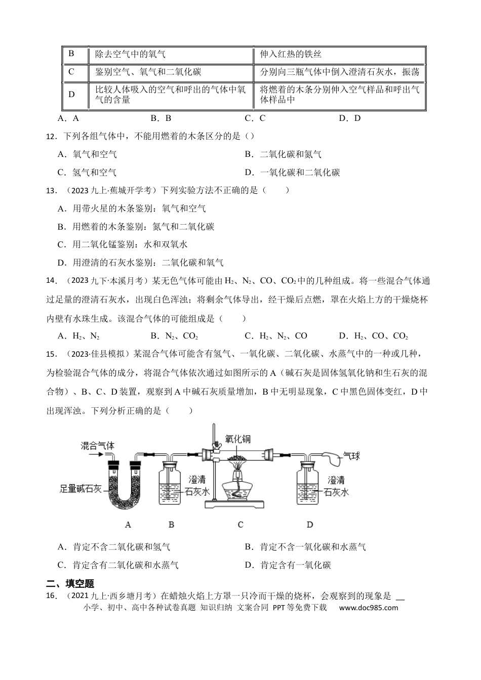 初中化学实验基本技能——气体的检验.docx