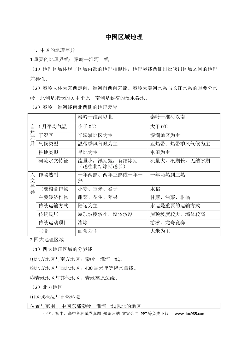 初中地理速记清单：中国区域地理.docx