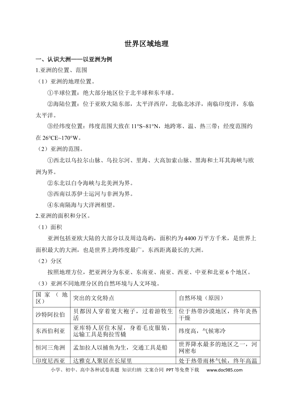 初中地理速记清单：世界区域地理.docx