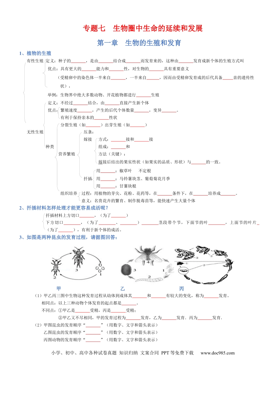 专题07 生物圈中生命的延续和发展（填空版）.docx