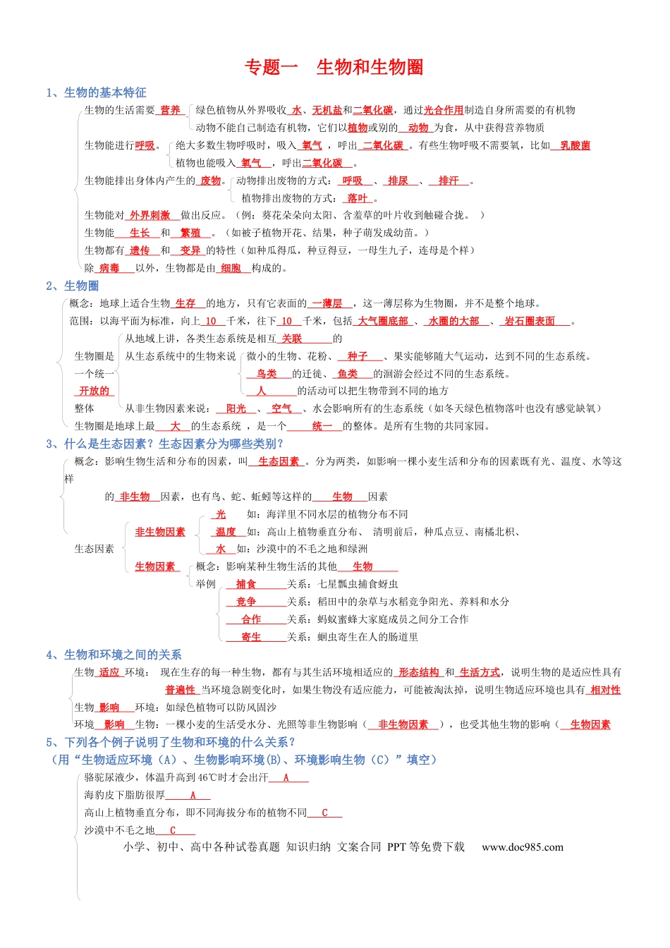 专题01 生物和生物圈（背诵版）.docx