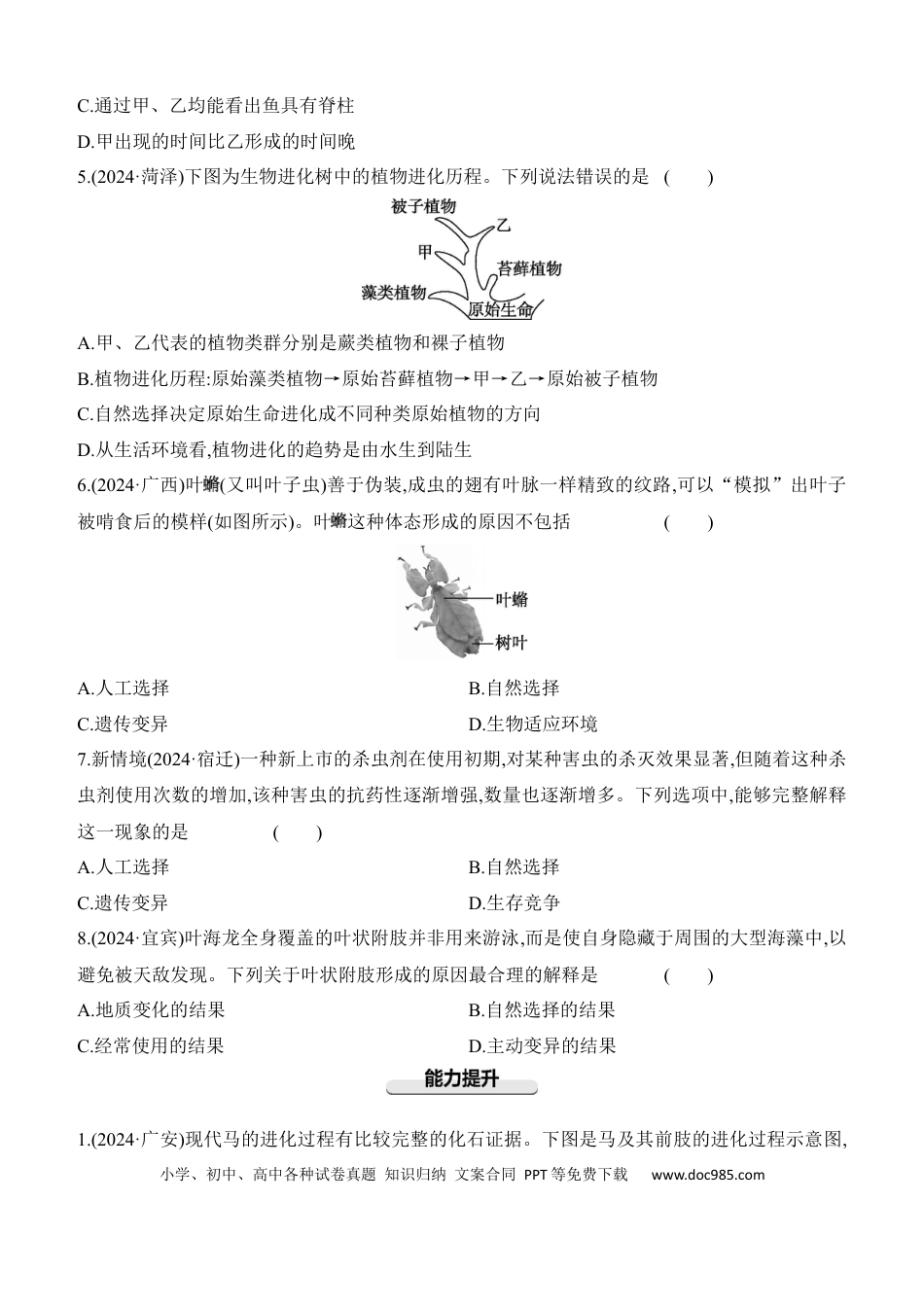第21讲　生命起源和生物进化  2025年中考生物学专题（含答案）.docx