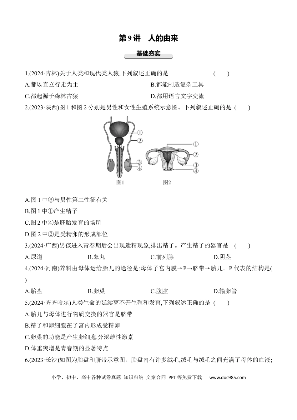 第09讲　人的由来  （含答案）.docx