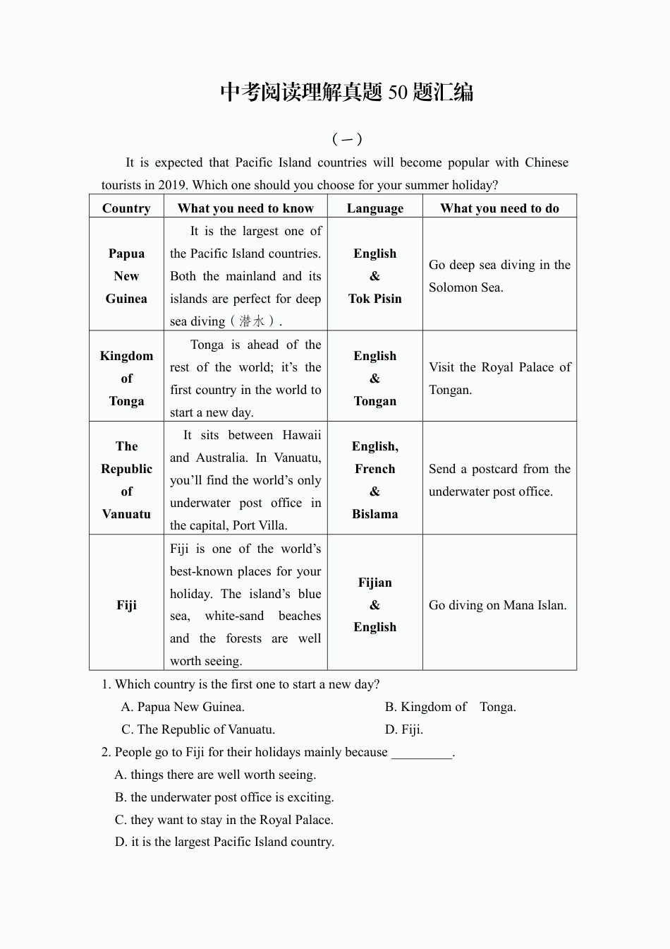 初中语文阅读理解真题50题汇编.pdf