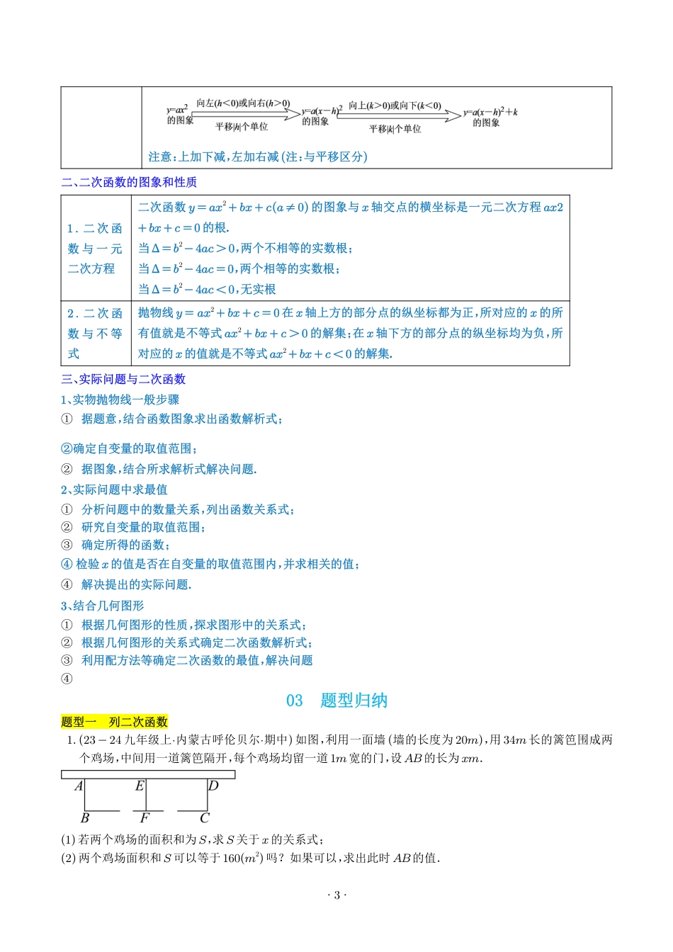 初中数学二次函数最全考点归纳+经典题型（含解析）.pdf