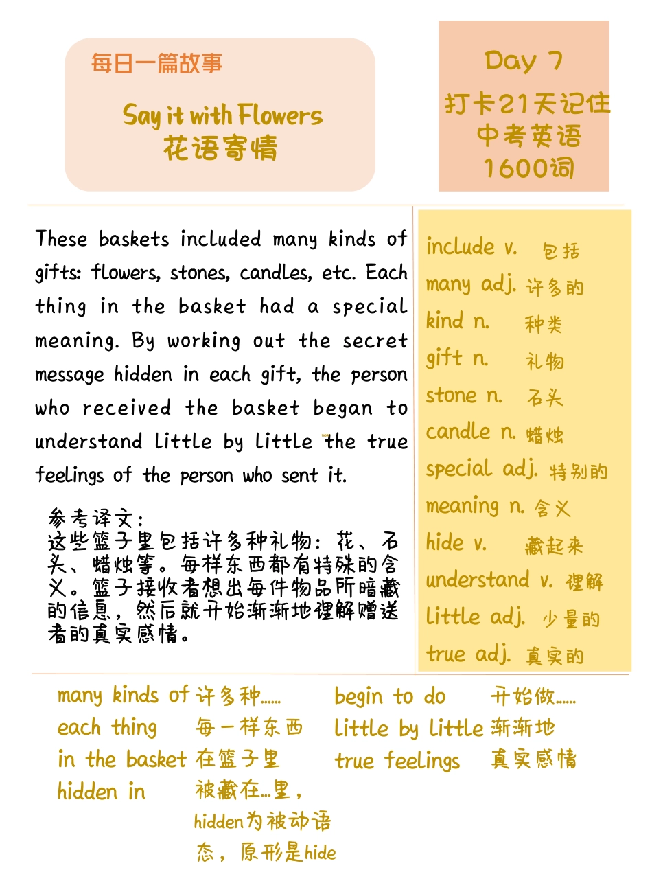 DAY 7 Say it with Flowers-每天一篇故事，21天搞定中考英语1600词.pdf
