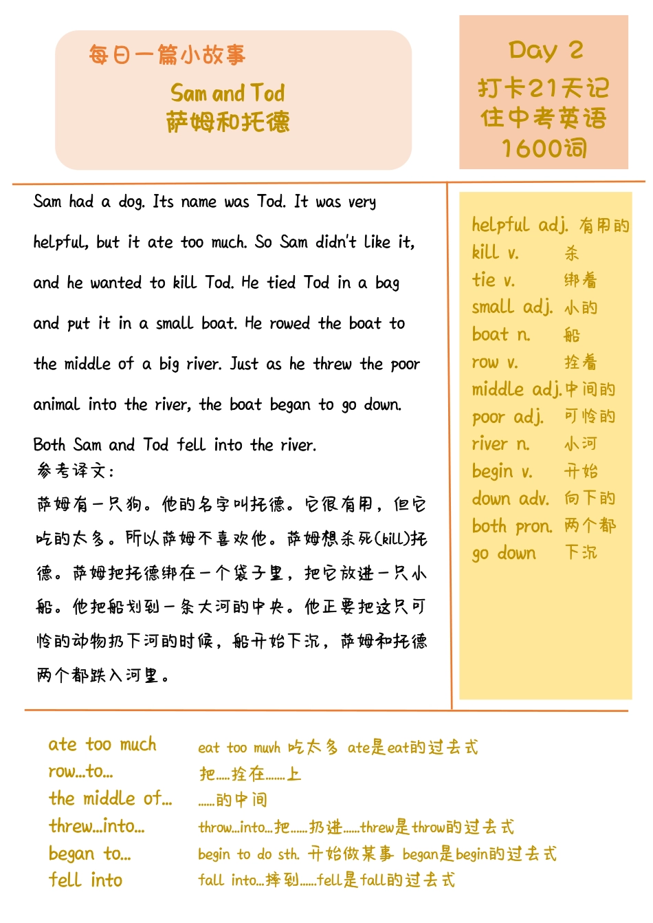 DAY 2 Sam and Tod-每天一篇故事，21天搞定中考英语1600词.pdf