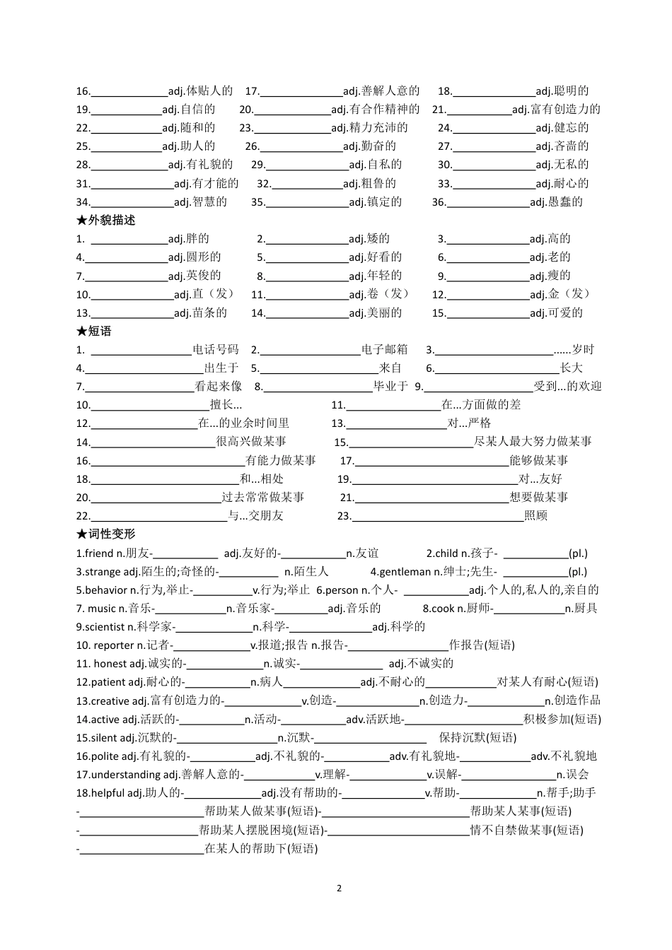 初中英语话题分类词汇默写单.pdf