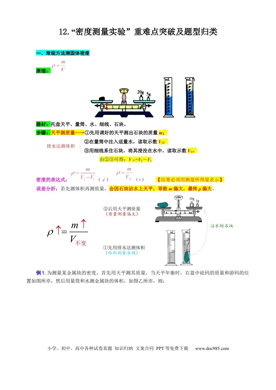 初中物理12.“密度测量实验”重难点突破及题型归类.docx