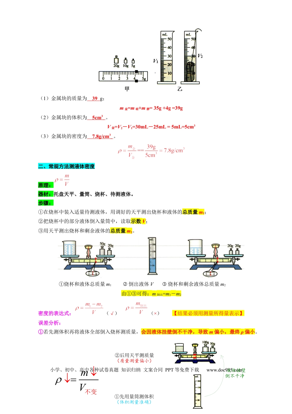 初中物理12.“密度测量实验”重难点突破及题型归类.docx
