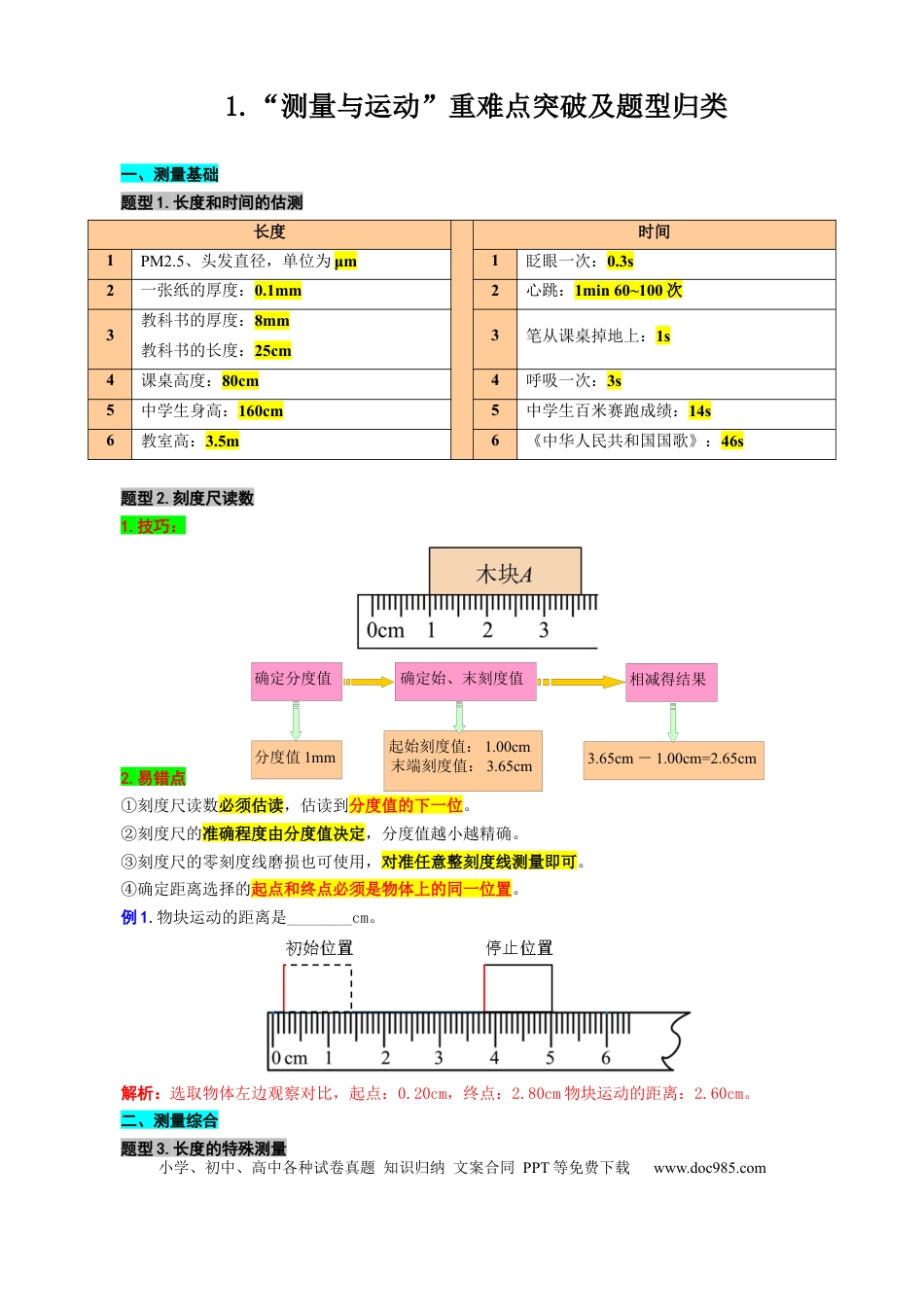 初中物理1.“测量与运动”重难点突破及题型归类.docx