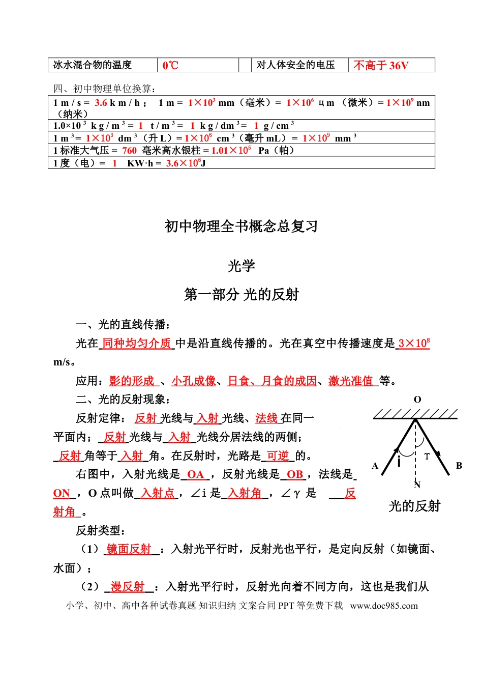 初中物理初中物理全书概念总复习答案.doc
