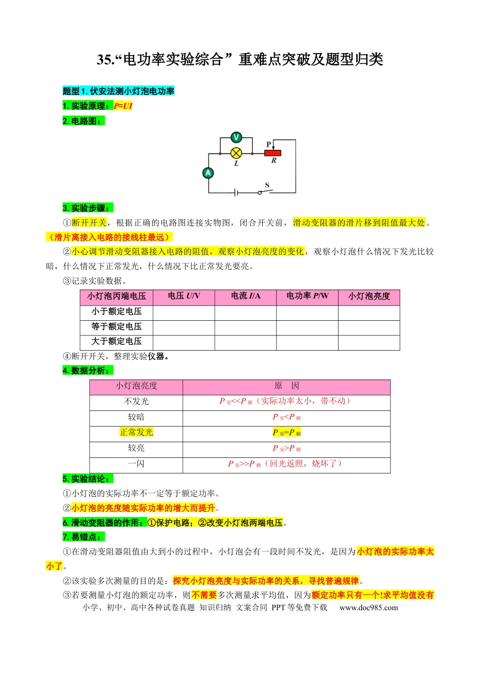 初中物理35.“电功率实验综合”重难点突破及题型归类.docx