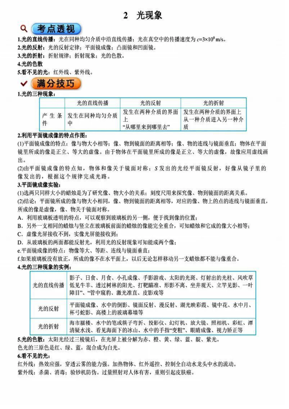 初中物理中考物理满分考点笔记23页.pdf