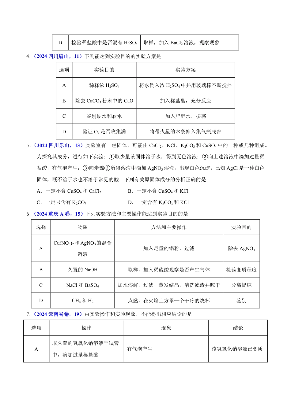 专题15 物质的鉴别、分离、除杂、提纯与共存问题（第01期）（学生版） 2024年中考化学真题分类汇编（全国通用）第01期.pdf