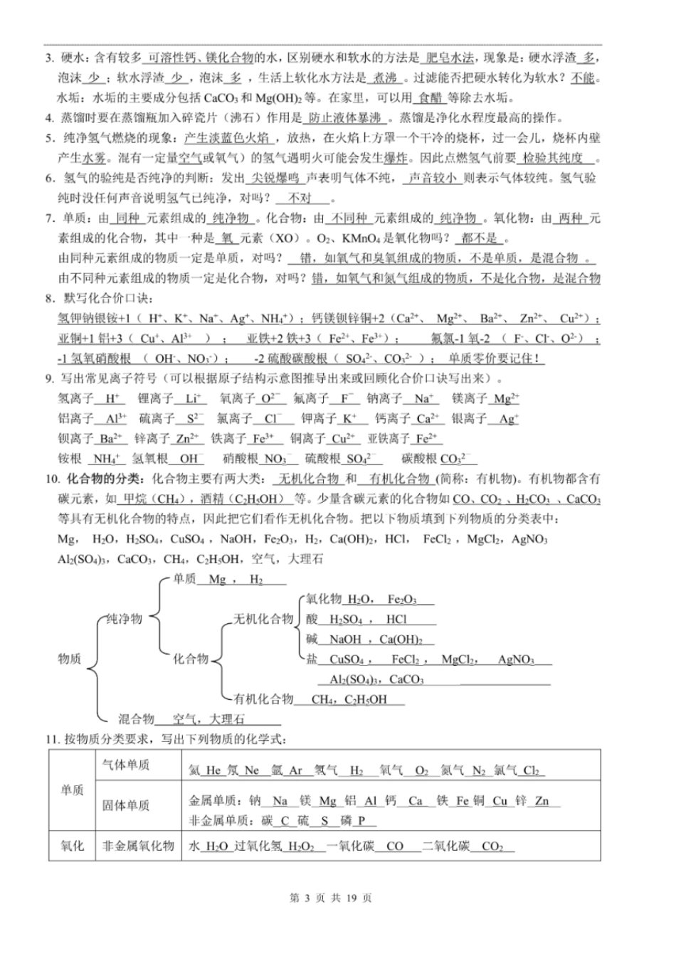 初中化学（全册）分单元基础复习大全（18页全）.pdf
