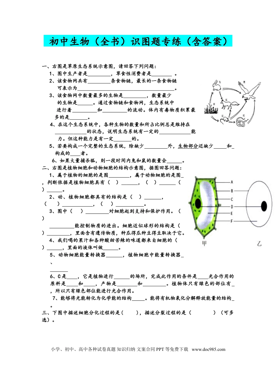 初中生物识图专题训练---全四册---有答案.doc