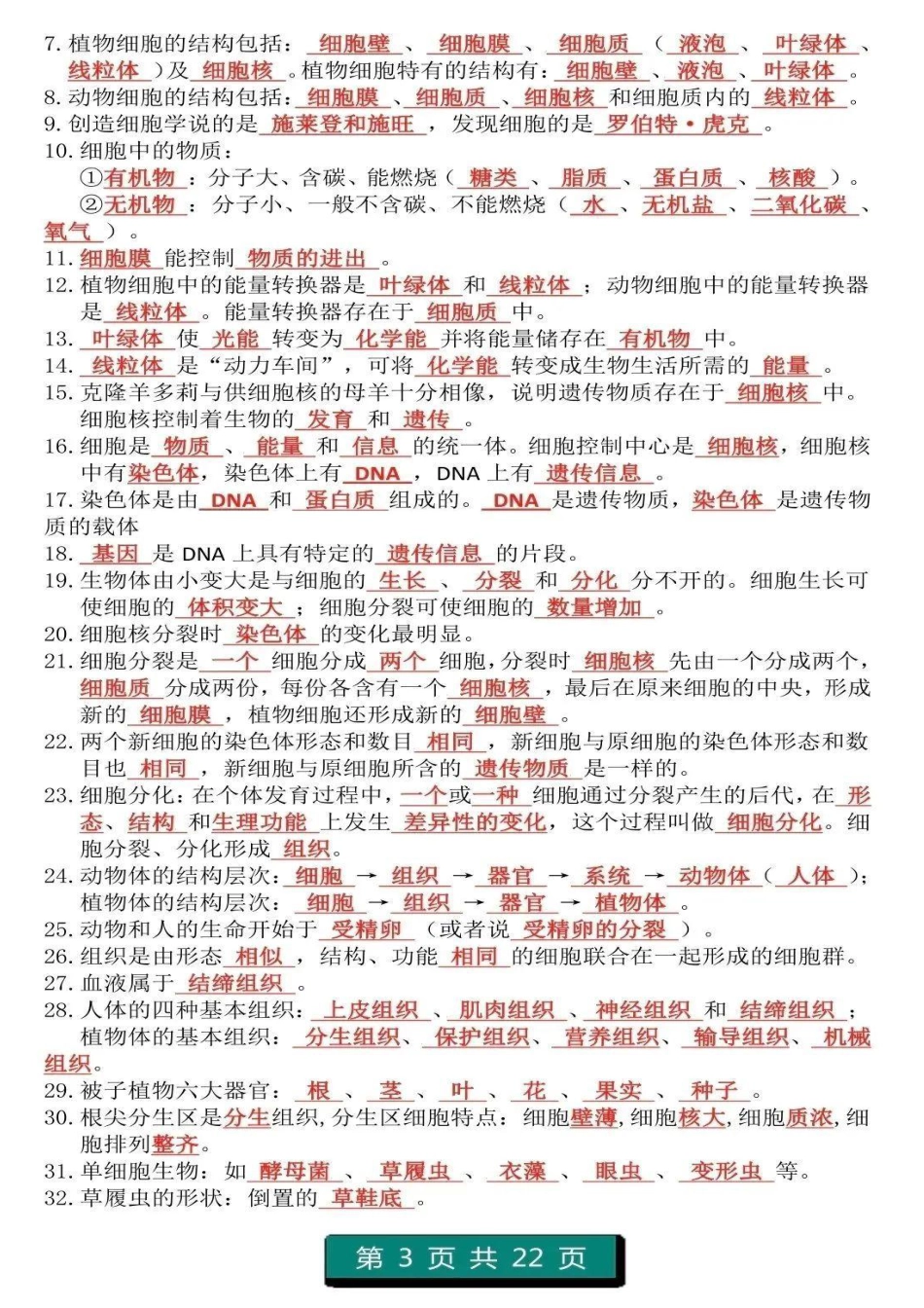 初中生物（1-4册）重点知识答题模板.pdf