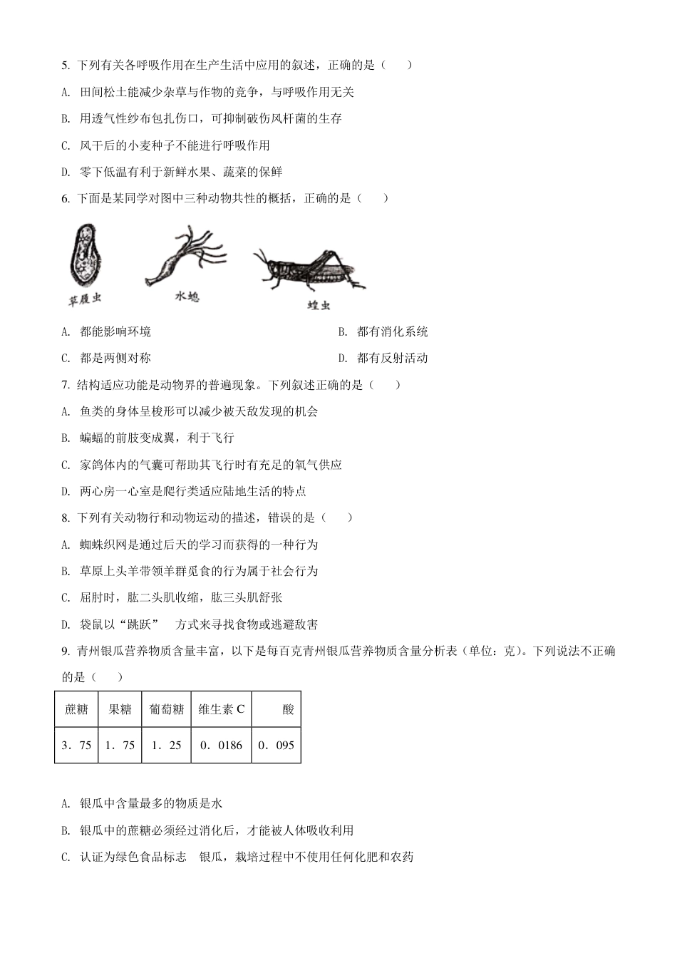 初中生物会考生物复习冲刺卷.pdf