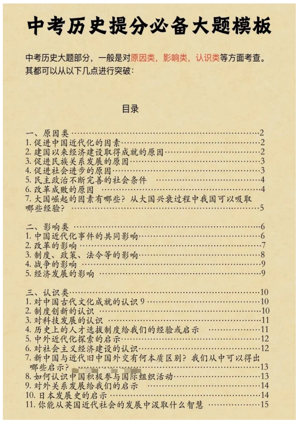初中历史提分必背答题模板.pdf
