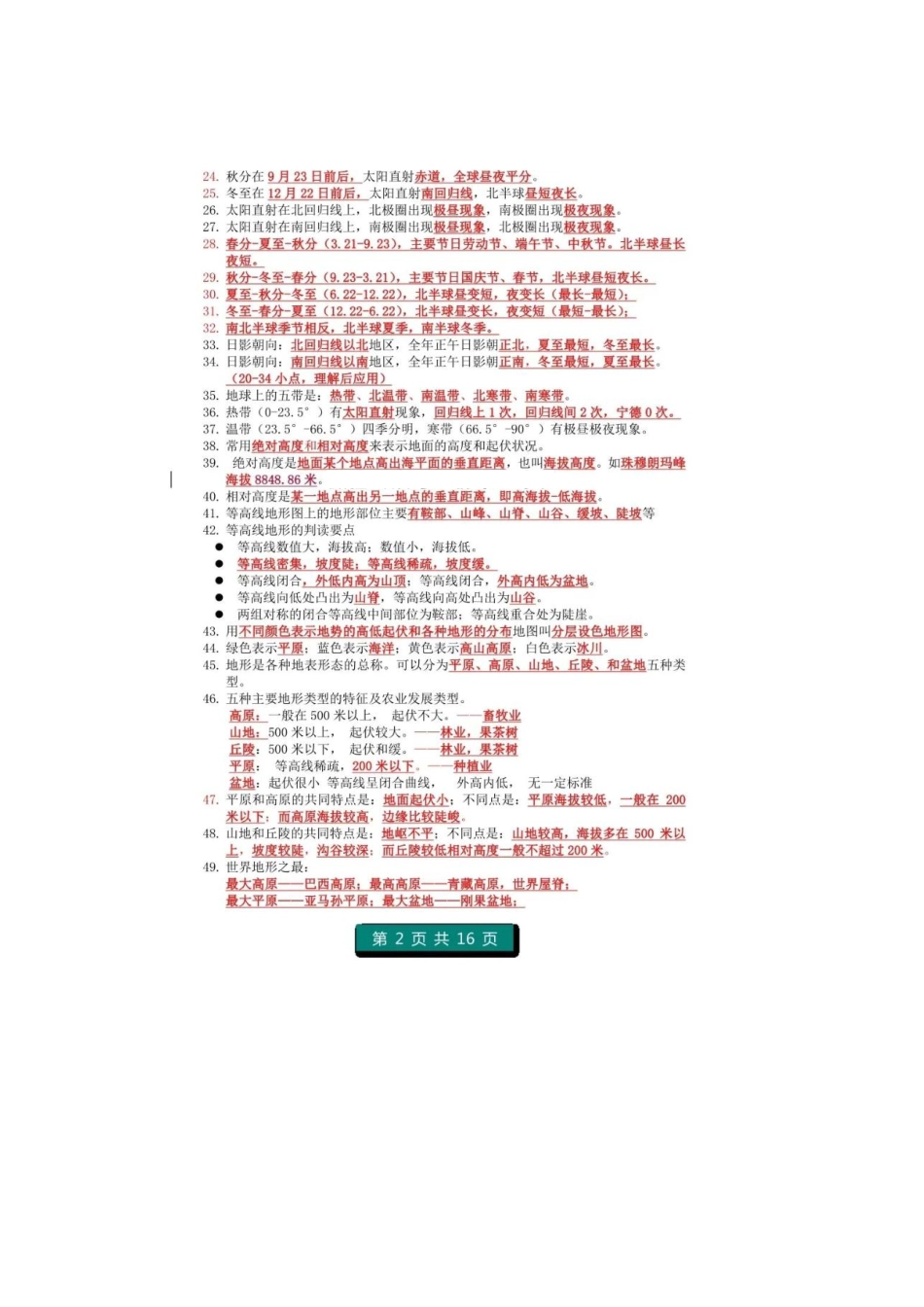 初中地理（全四册）重点知识总结（16页考点）.pdf