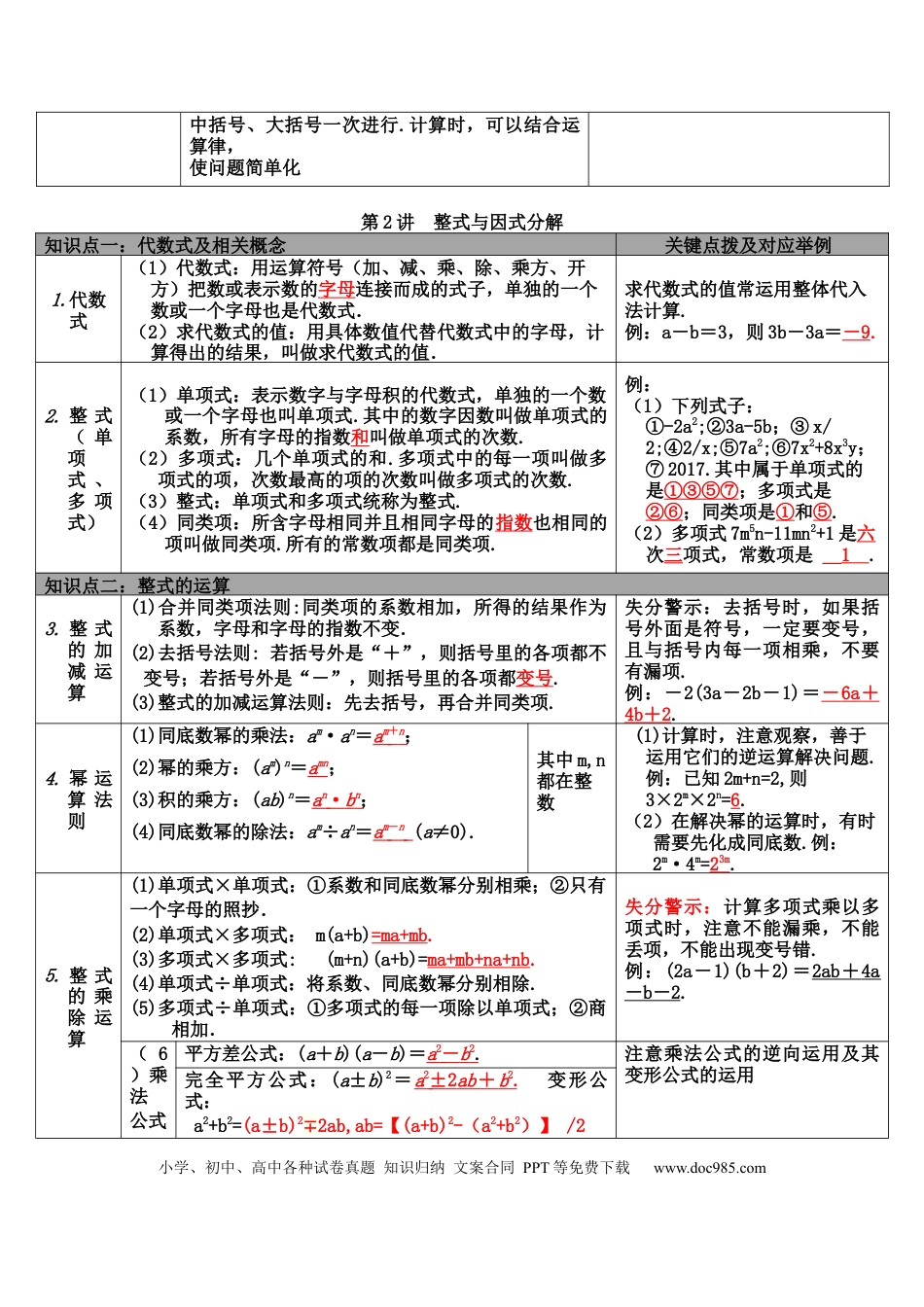 初中数学全册教材知识梳理（详细版）.docx
