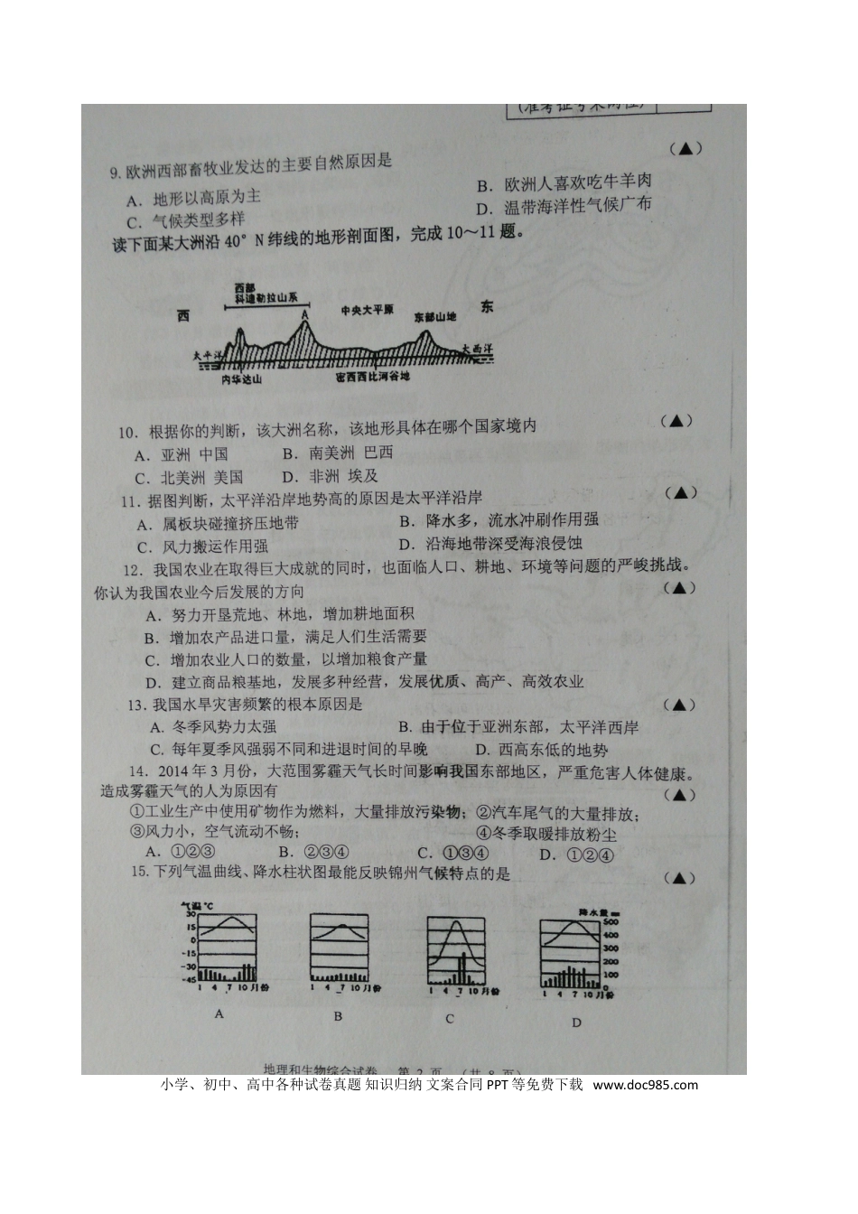 辽宁省锦州市2015年中考地理真题试题（扫描版，无答案）.doc