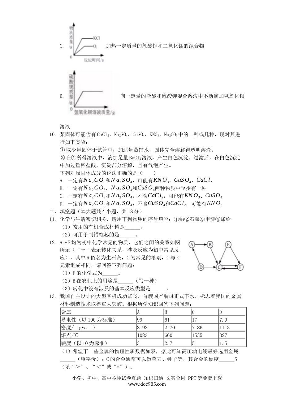 内蒙古呼和浩特市2019年中考化学真题试题（含解析） (1).docx