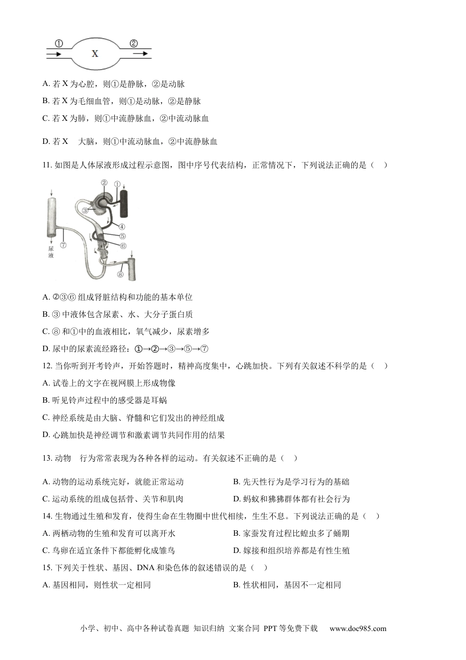 精品解析：2022年湖北省十堰市结业考试生物试题（原卷版）.docx