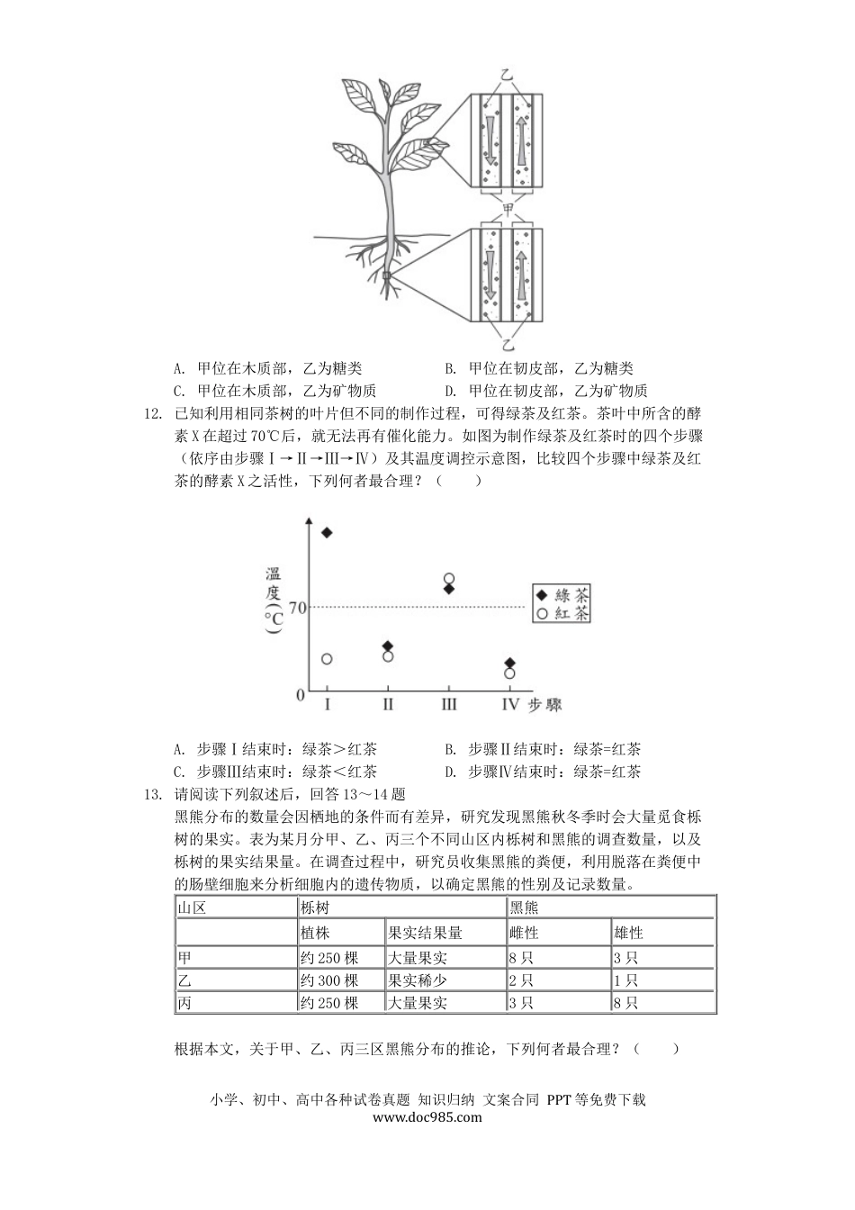 台湾省2019年中考生物真题试题（含解析）.docx