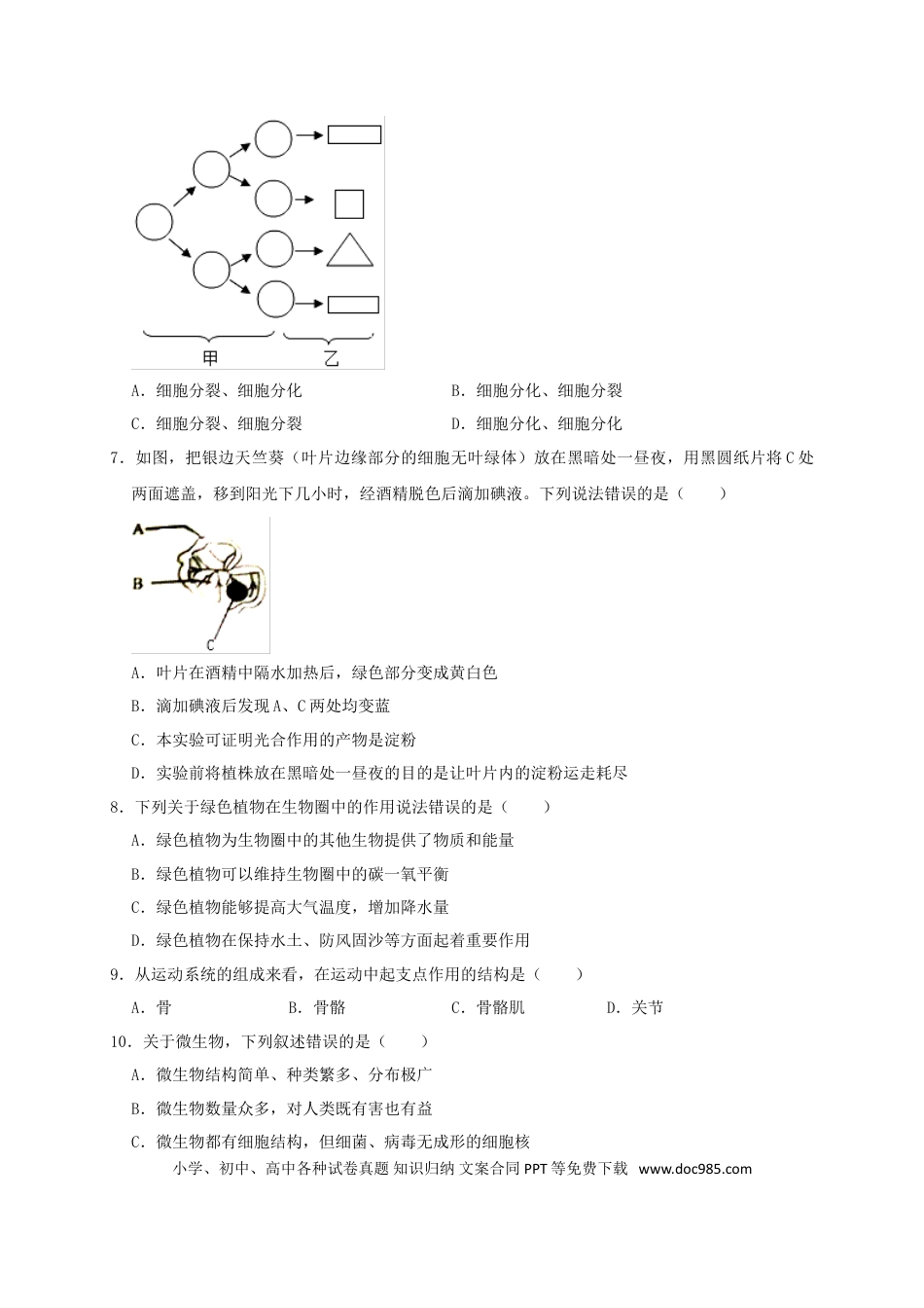 四川省广安市2019年中考生物真题试题（含解析）.doc