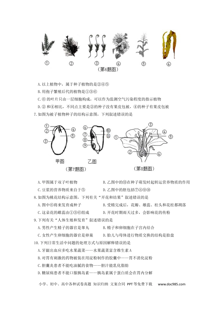 陕西省咸阳市2019年中考生物真题试题.docx