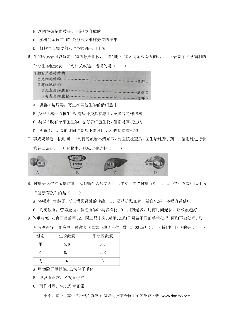 山东省东营市2019年中考生物真题试题.doc