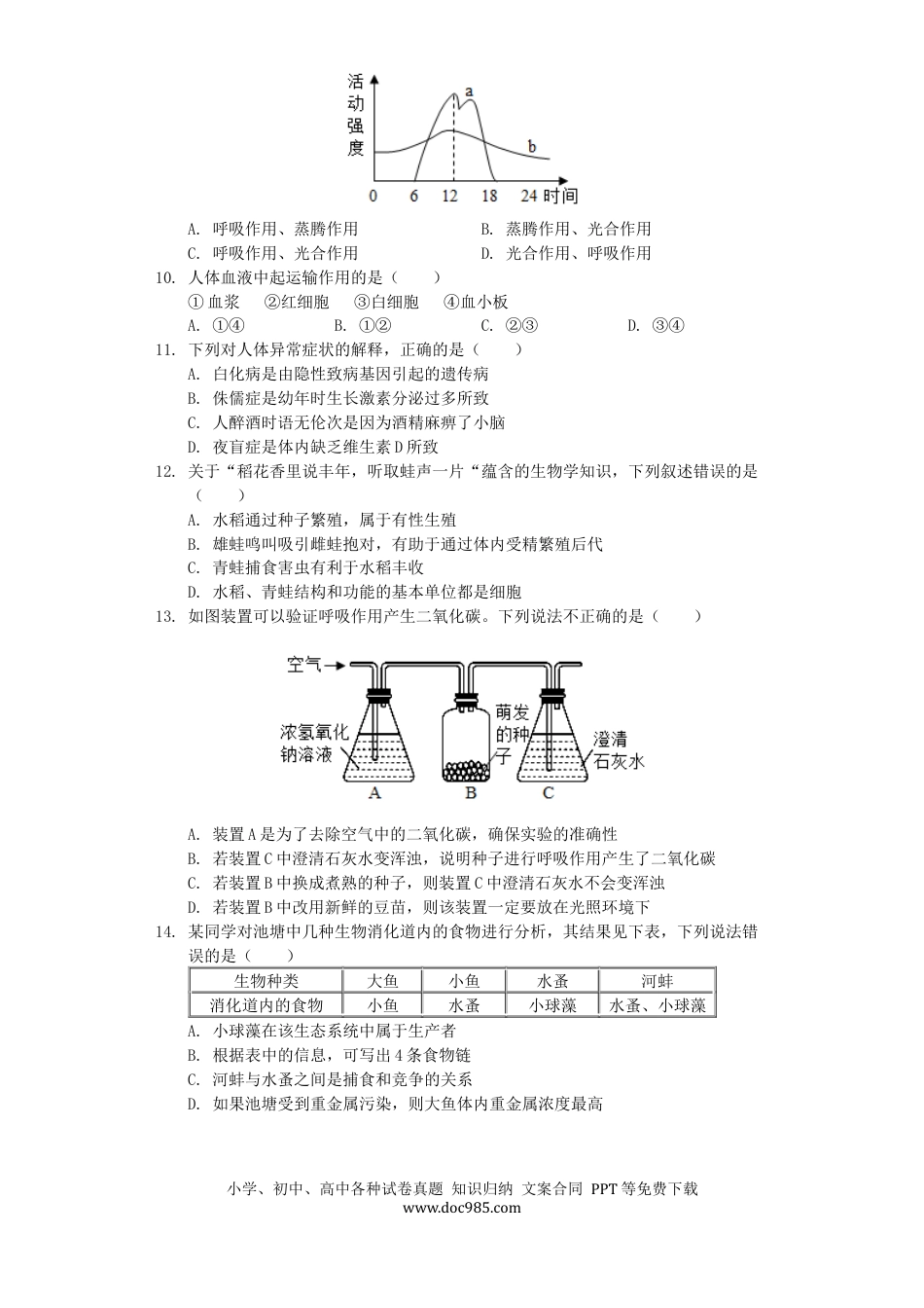 江西省2019年中考生物真题试题（含解析）.docx