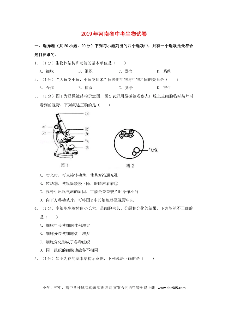 河南省2019年中考生物真题试题（含解析）.doc