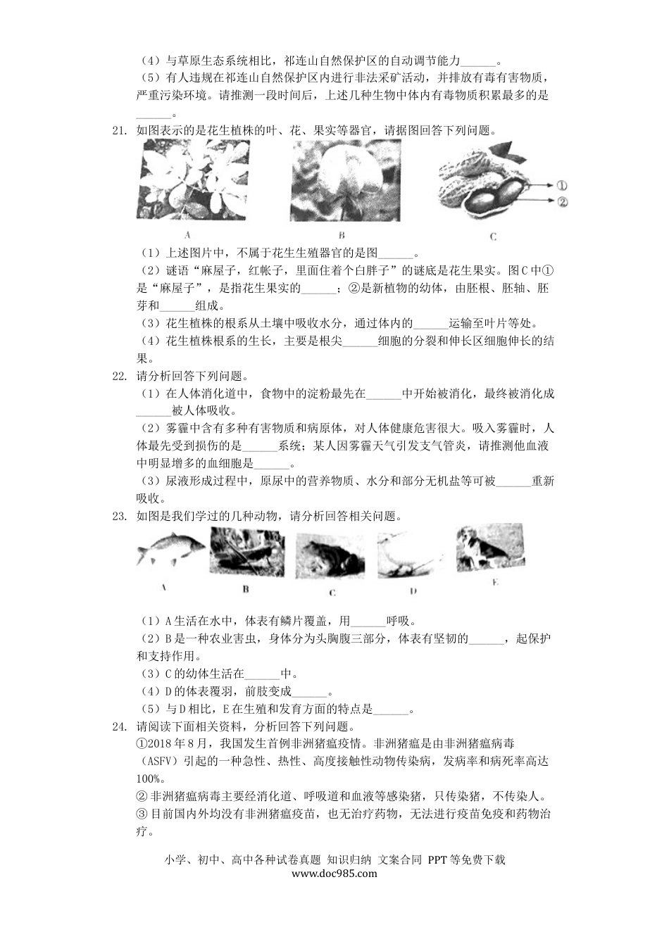甘肃省定西市2019年中考生物真题试题（含解析）.docx