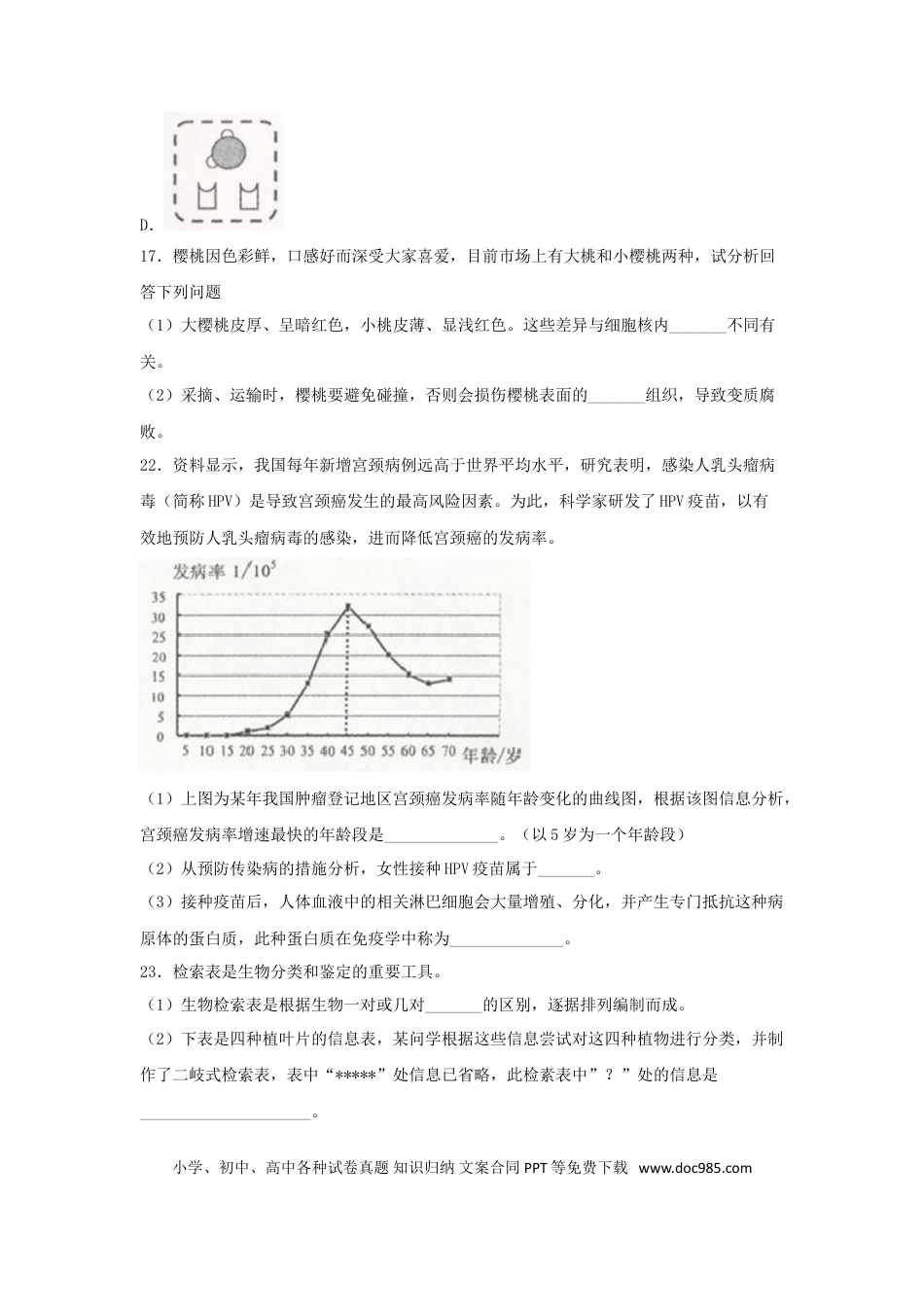 浙江省舟山市2018年中考科学（生物部分）真题试题（含扫描答案）.doc