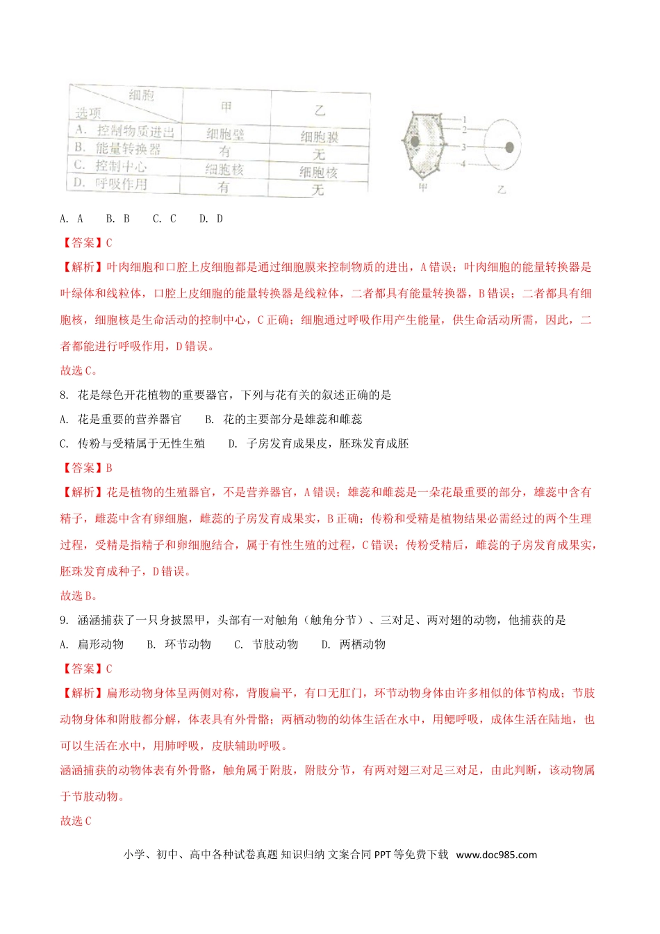 四川省绵阳市2018年中考生物真题试题（含解析）.doc