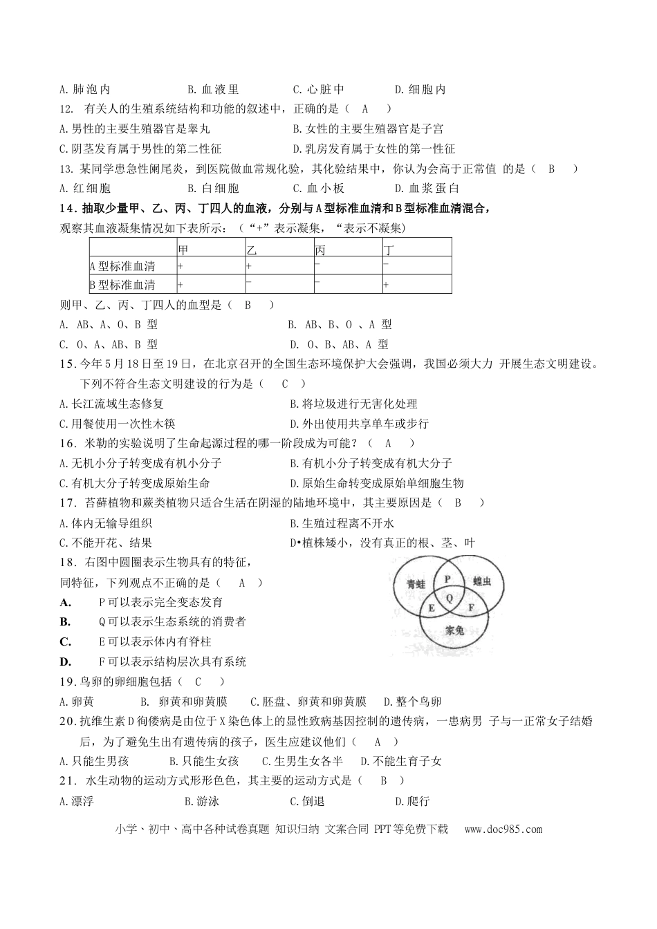 湖南省常德市2018年中考生物真题试题（含答案）.doc