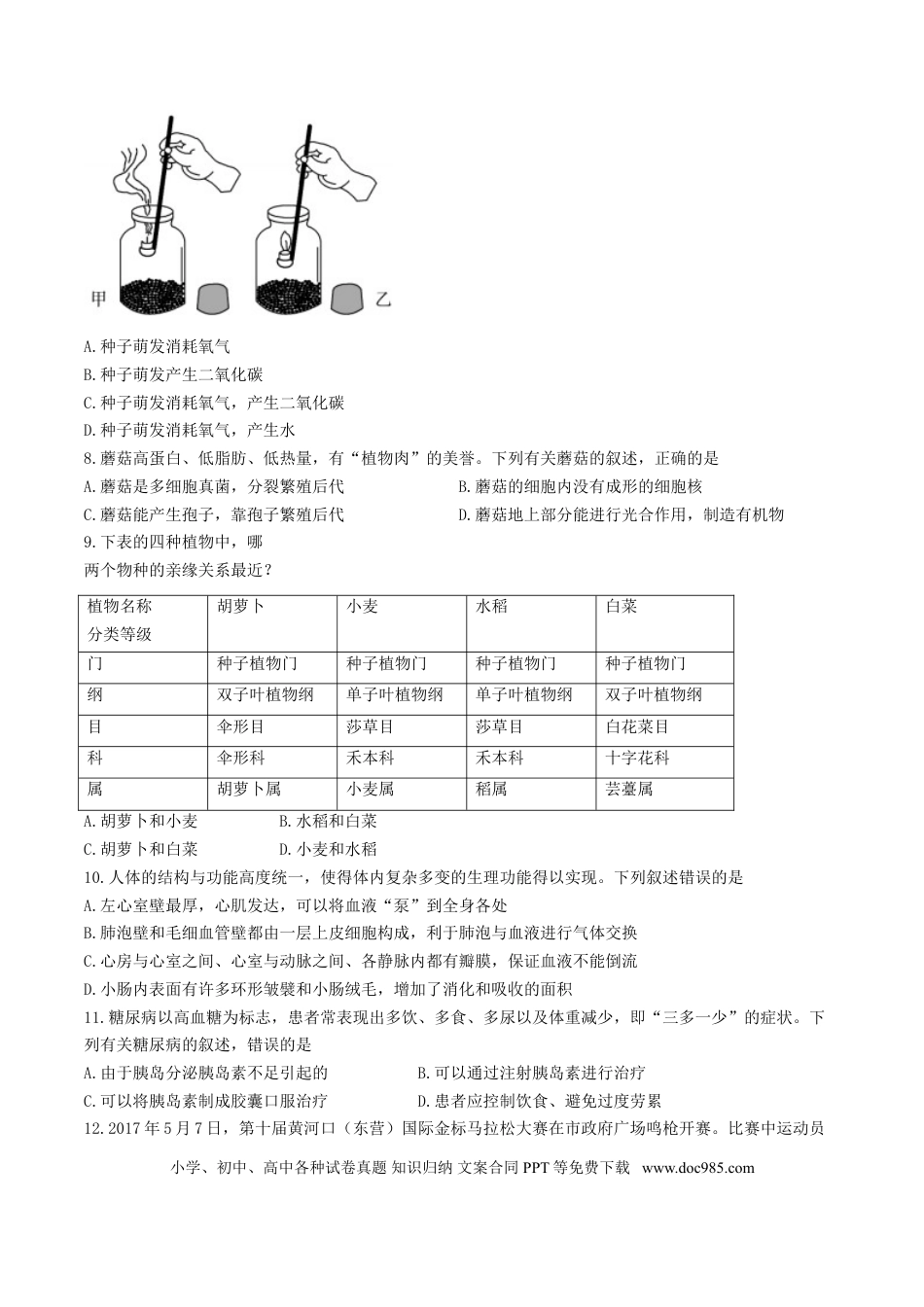 山东省东营市2017年中考生物真题试题（含答案）.doc