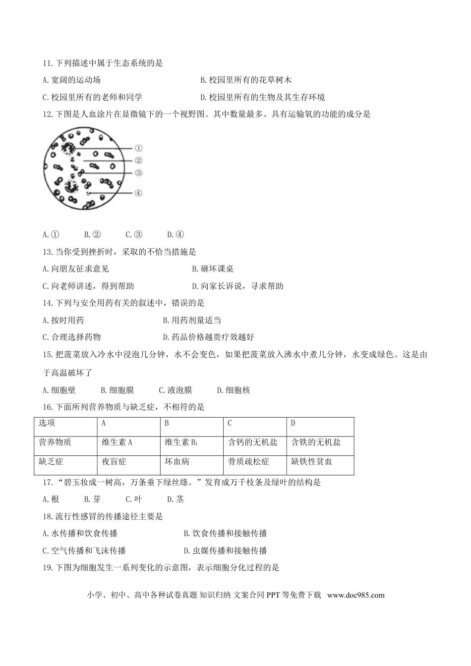 海南省2017年中考生物真题试题（含答案）.doc