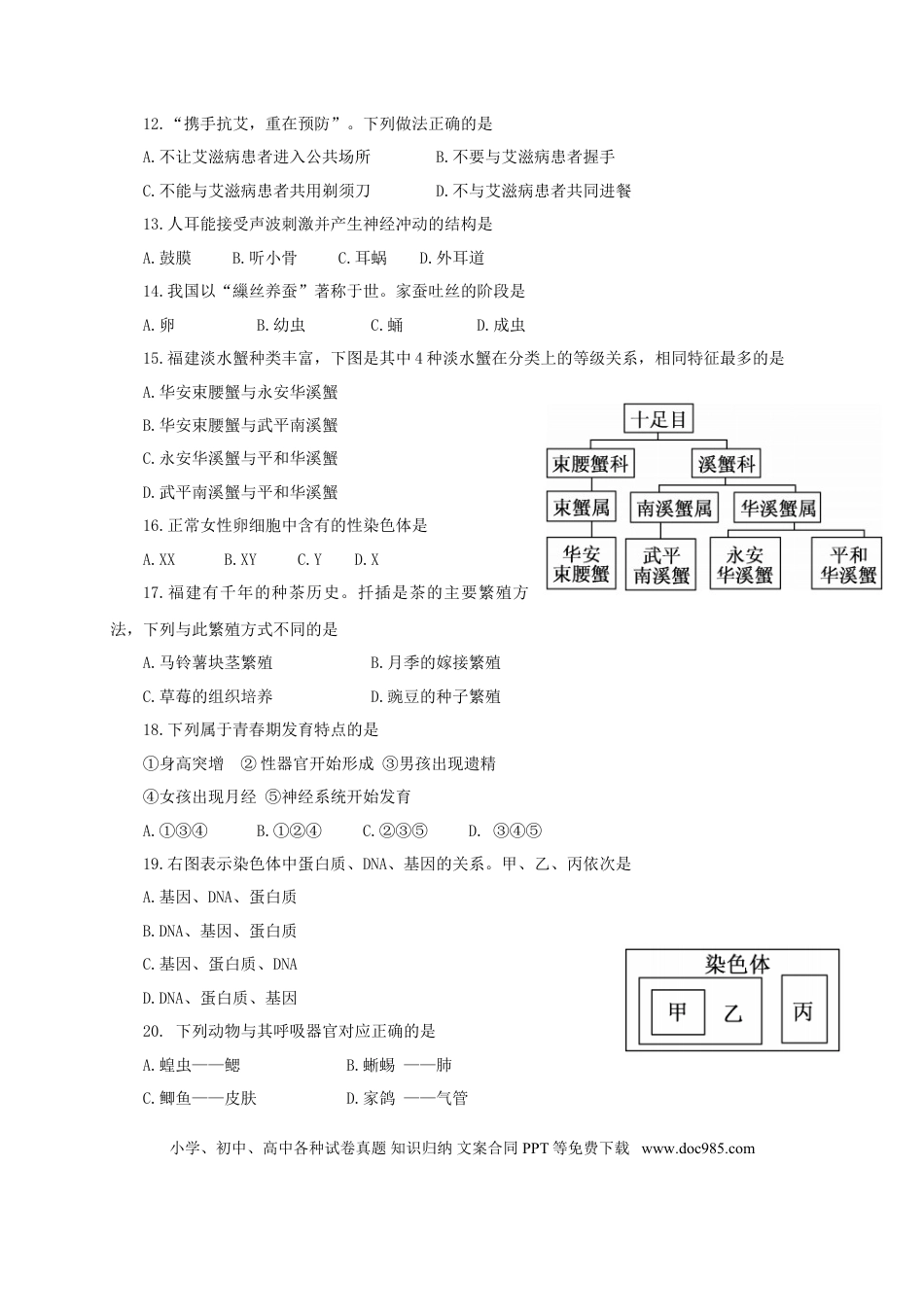 福建省2017年中考生物真题试题（含答案）.doc